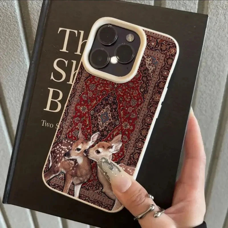 For iPhone 16 Case Vintage Deer Lichee Pattern Phone Cases for iPhone 14 15 16 17 Air Pro Max 16E XS XR Plus Soft Cover