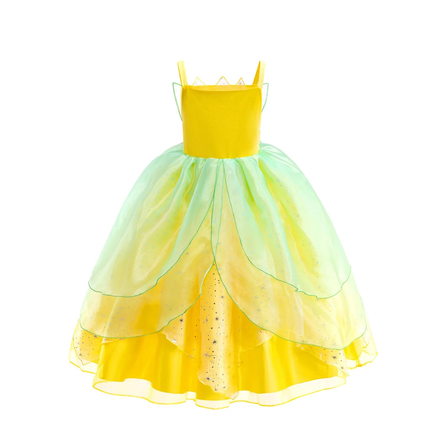 Layered Tulle Fairy Princess Dress Green Yellow Sling Party Costume