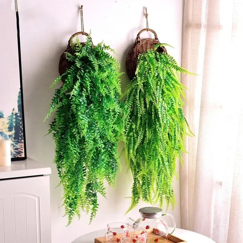 80CM Artificial Persian Fern Plants Vine Hanging Baskets Fake Plant Garland Rattan for Wall Garden Home Wedding Party Decor