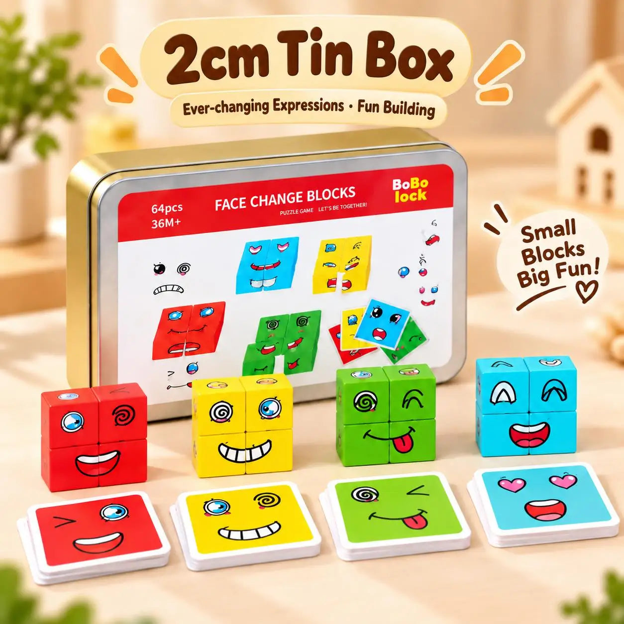 Wooden Facial Expression Matching Cube Puzzle