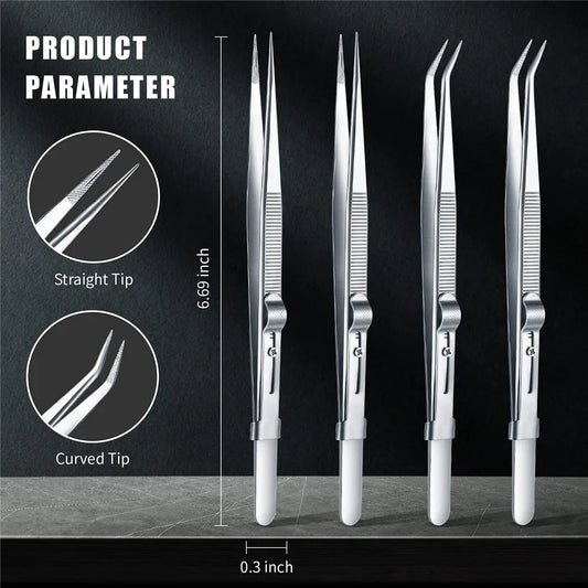 16CM Professional High Precision Stainless Steel Jewelry Tweezers Sandblasting DIY Diamond Gem Jewelry Jeweler's Slotted Buckle