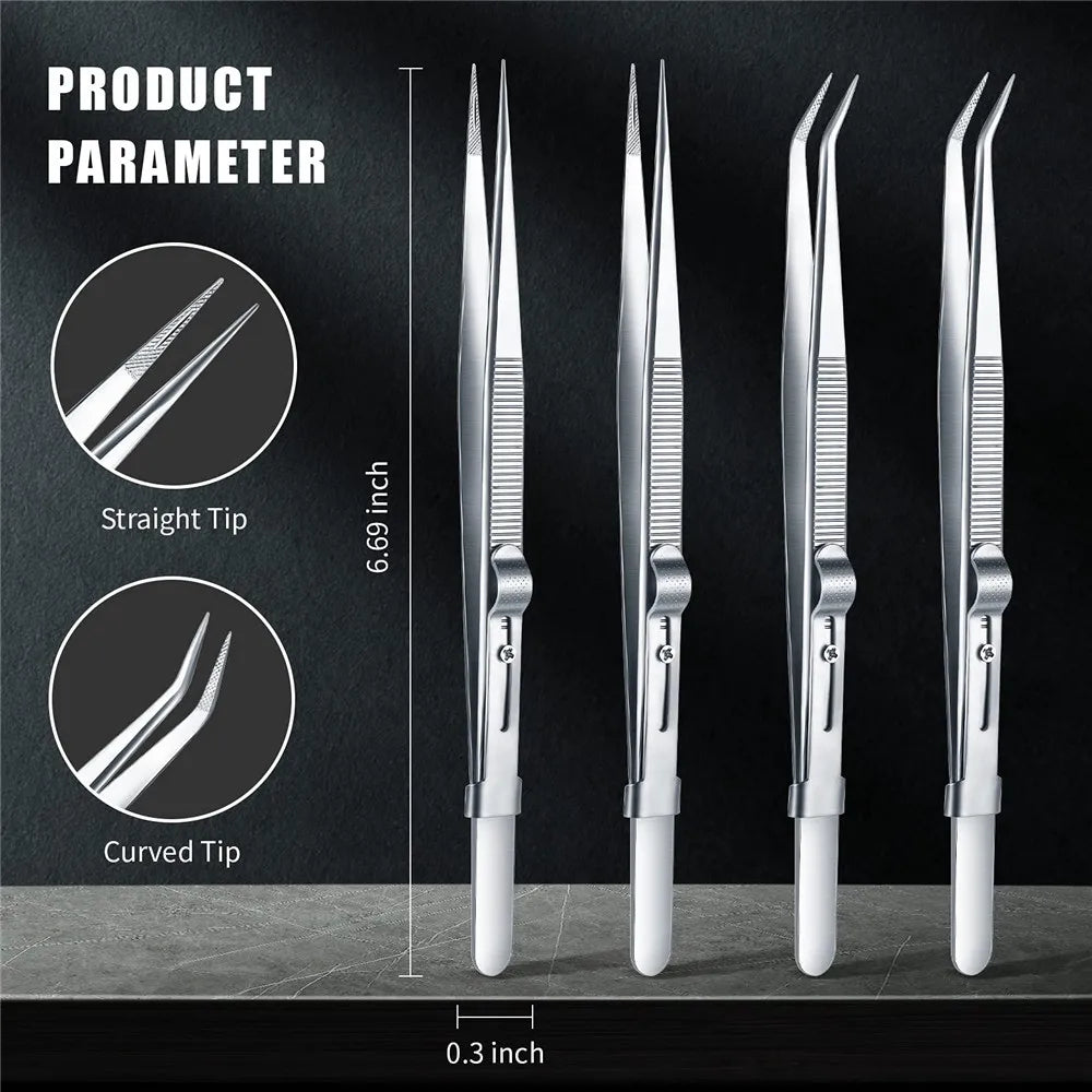 16CM Professional High Precision Stainless Steel Jewelry Tweezers Sandblasting DIY Diamond Gem Jewelry Jeweler's Slotted Buckle