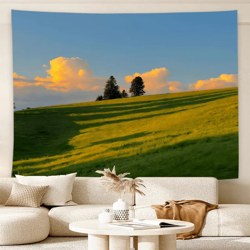 Pastoral Landscape Gradient Tapestry Clouds & Grass Living Room Sofa Dining Room Decor Natural Room Wall Hanging