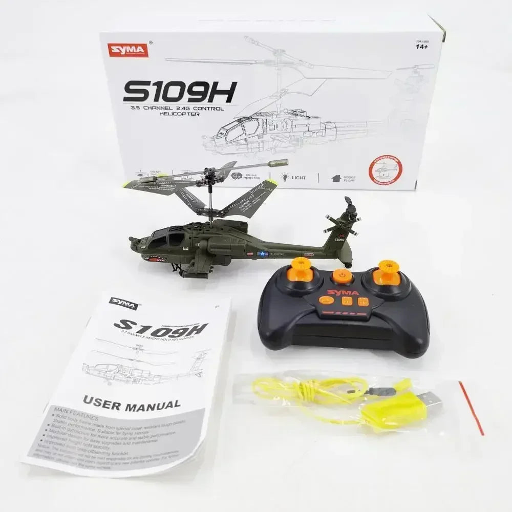 Simulation Apache Twin Paddle S109 Helicopter 20cm Multi-function Remote Control Electric Plane Toy Small Aircraft Gifts