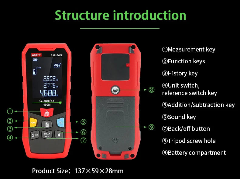 LM50G Handheld Green Laser Rangefinder Indoor and Outdoor Universal Measuring Electronic Ruler 50m 70m 100m