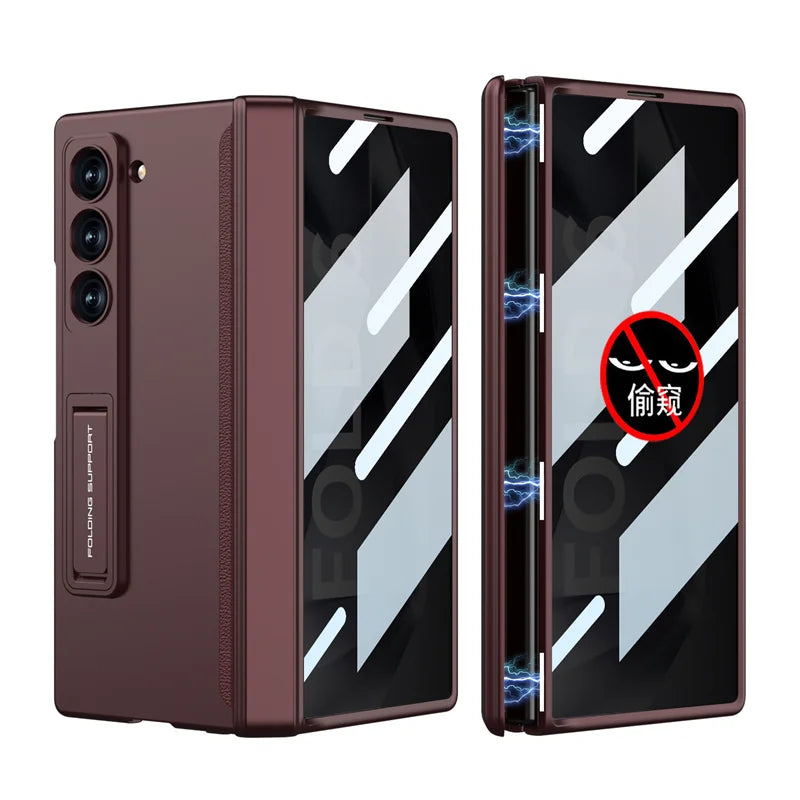 Luxury  Hinge Case for Samsung Z Fold 6 3 4 5 Case with Anti-peeping Glass All-inclusive Shockproof Shell Case