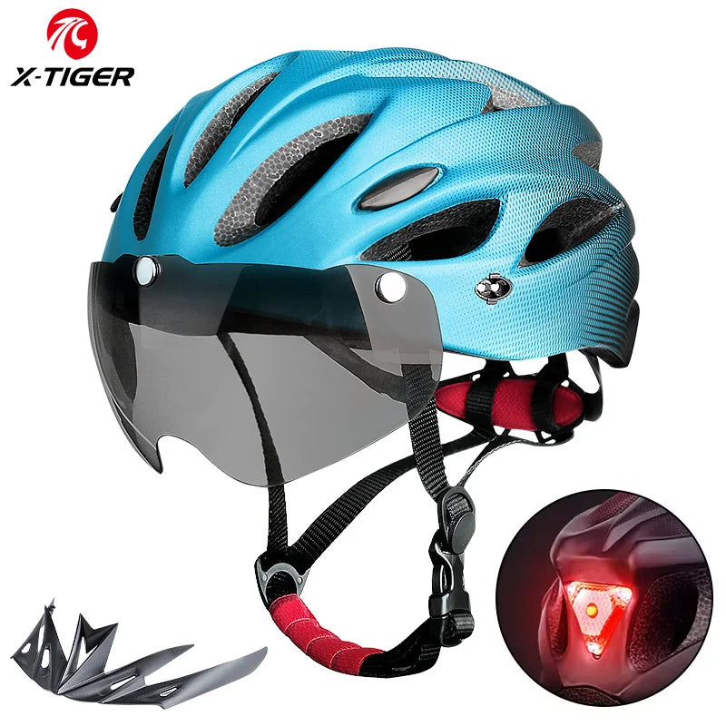 Ultra Lightweight Cycling Helmet With Magnetic Goggles And LED Rear Light
