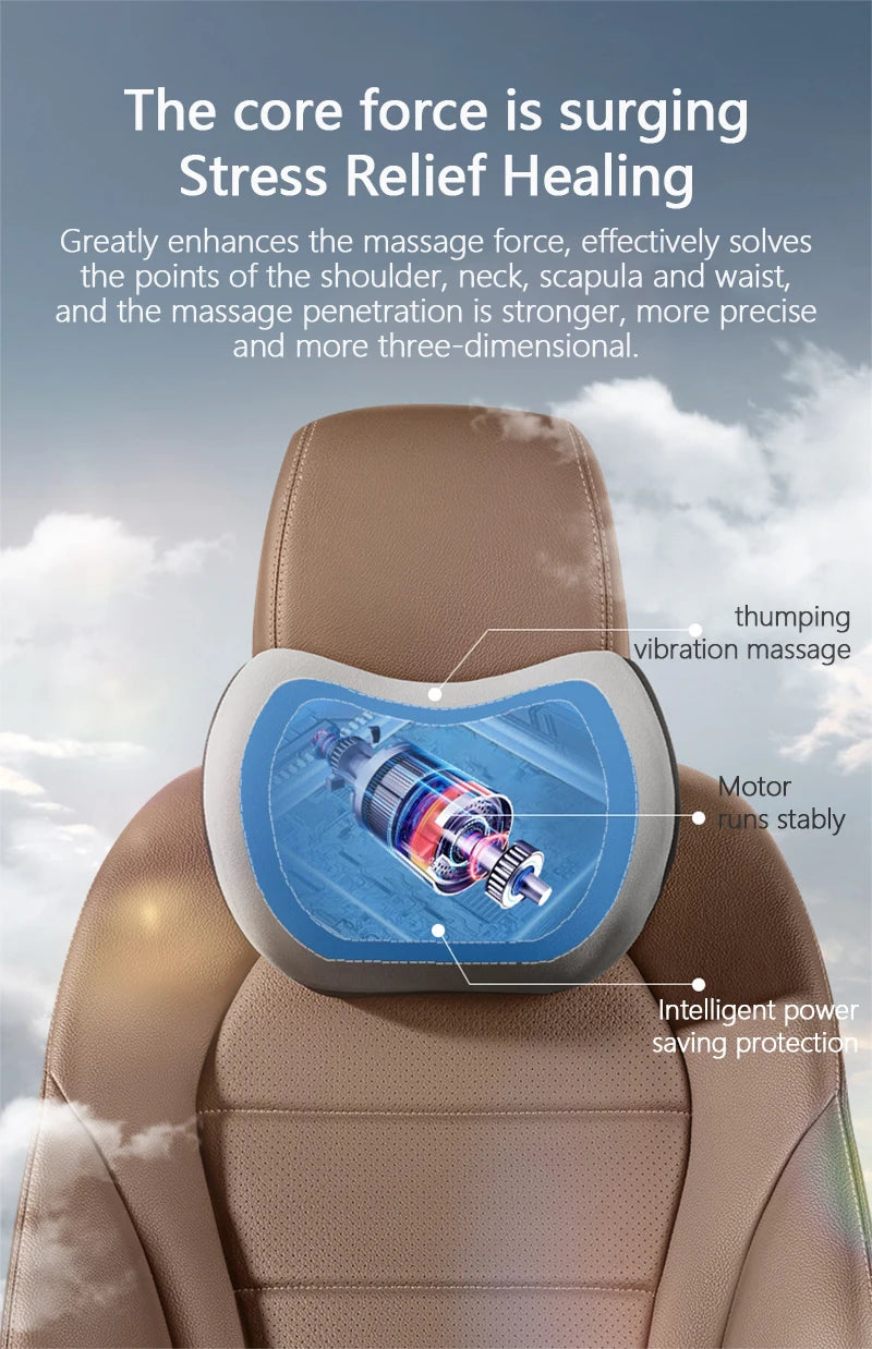 Car Electric Single Lumbar Single Headrest Vibration Massage Lumbar Support Neck Pillow Lumbar Cushion Car Seat Car Interior