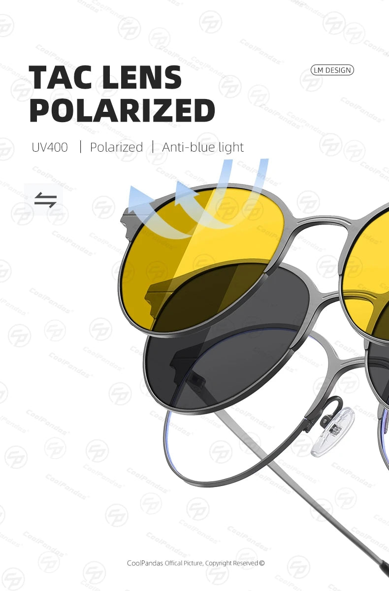 Round Magnetic Clip On Polarized Sunglasses UV400 Anti Blue Light Computer Glasses for Men Women