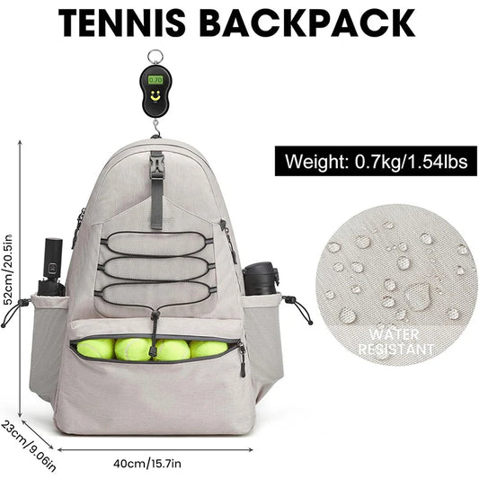 Tennis Bag Portable Tennis Backpack Large Capacity Ball Pack Racket Storage Daypack Outdoor Pickleball Bag with Shoe Compartment
