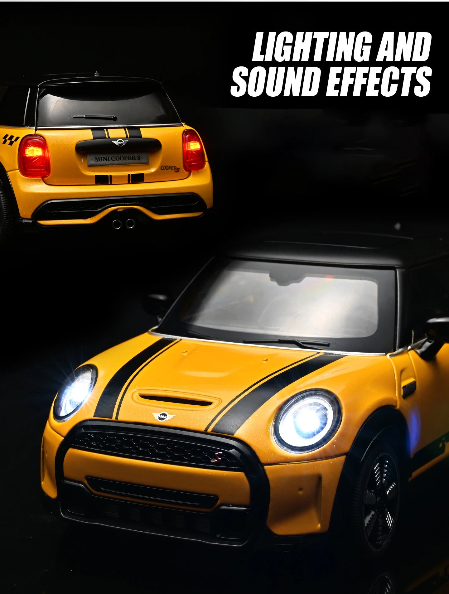 1 24 Scale Mini Cooper S Modified Diecast Pull Back Model Car with Sound and Light