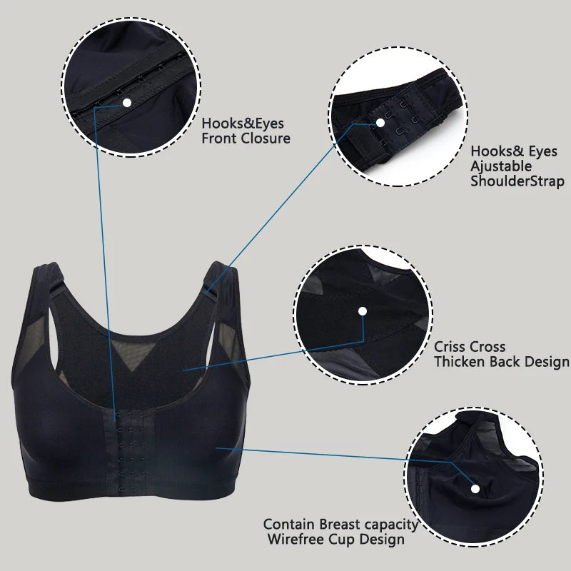 Front Closure Posture Bra Full Coverage Back Support Wireless Comfortable Underwear Push Up Breast Shapewear Tops Female