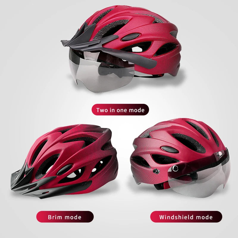 Ultra Lightweight Cycling Helmet With Magnetic Goggles And LED Rear Light