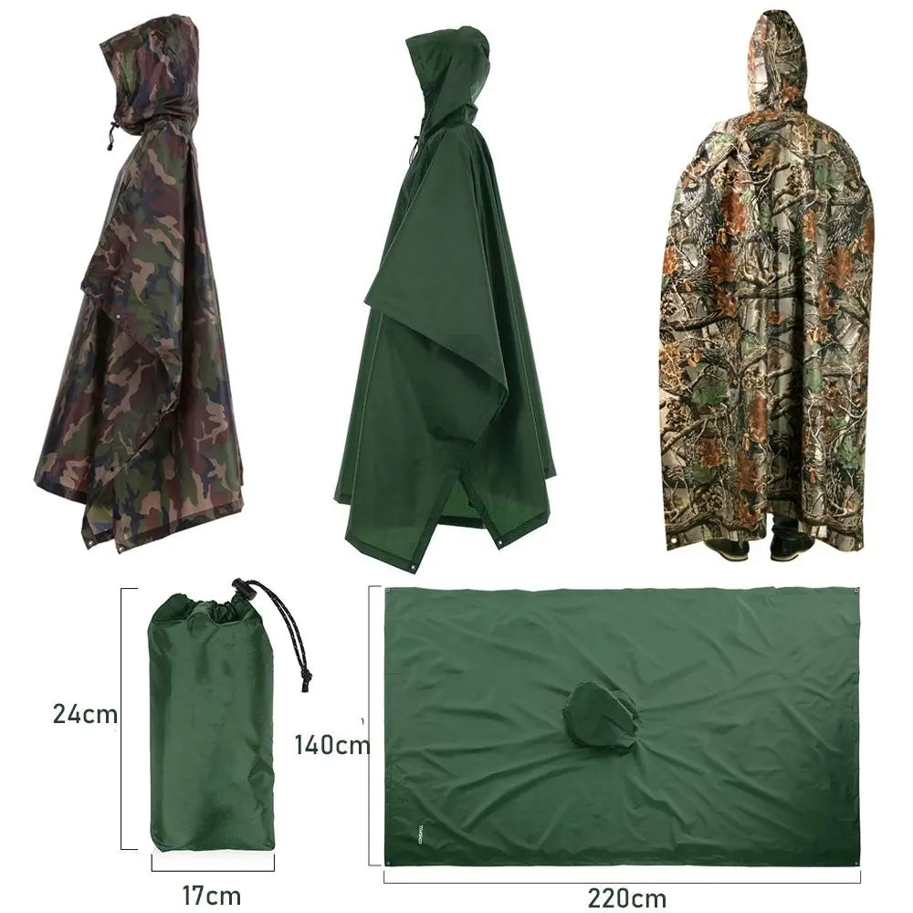 Three in One Waterproof Rain Poncho with Backpack Cover for Hiking and Camping