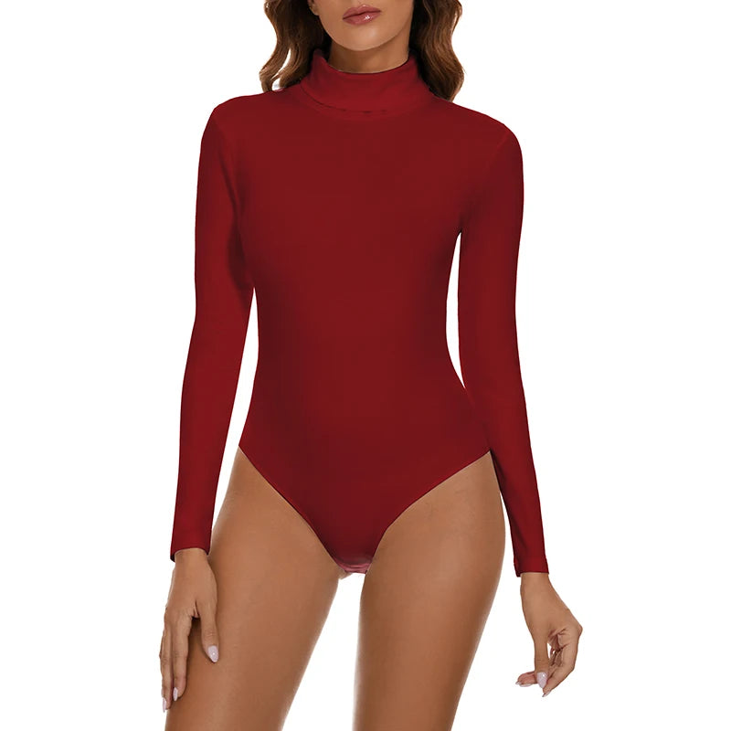 Women's Mock Turtle Long Sleeve Bodysuit Shapewear Tummy Control Body Shaper Lady Streetwear Bodysuits Autumn Winter