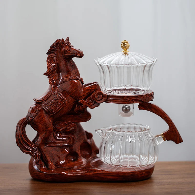 Heat-resistant Kungfu Tea Drinking Tea Set Creative Horse Teapot Full Automatic Glass Teapot Infuser Magnetic Water Diversion