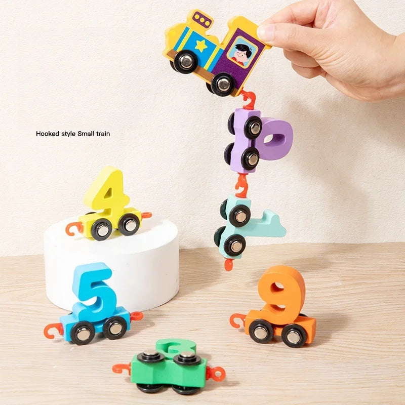 Wooden Number Learning Train Toy with Detachable Carriages