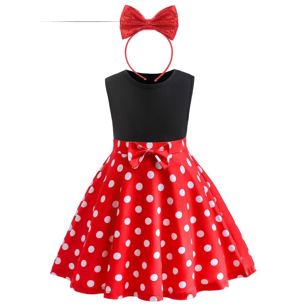 Kids Summer Dress Girls Black Red Polka Dot  Dress Girls Birthday Party Princess Mesh Elegant Dresses Children Clothing