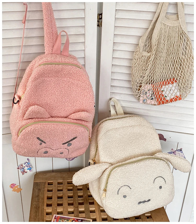 Cute Plush Pig Velvet Backpack Large Capacity Shoulder Bag