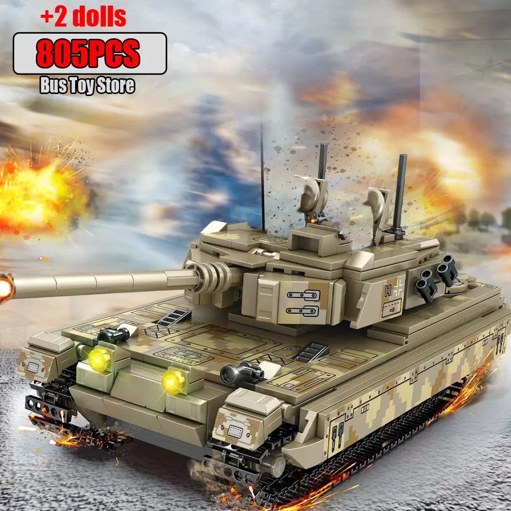 WW2 Leopard II 99A Tank Missile Transportation Car Model Military Weapons Series Military World War II DIY Toys Gift for Boys
