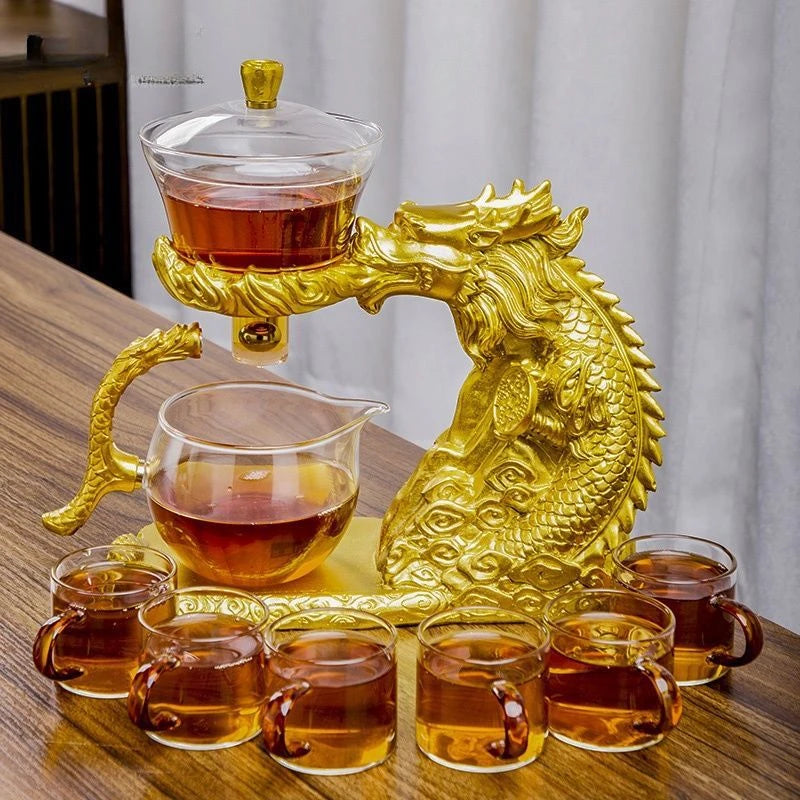 Golden Dragon Glass teacup set light luxury home  full semi-automatic tea set Kung Fu teapot