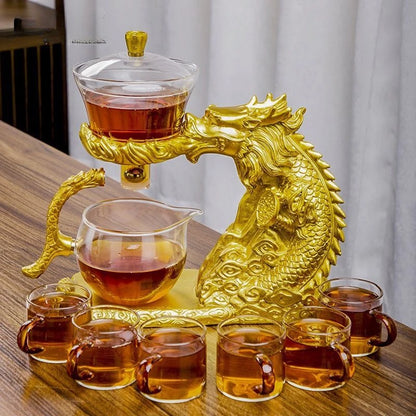 Golden Dragon Glass teacup set light luxury home magnetic full semi-automatic tea set Kung Fu teapot