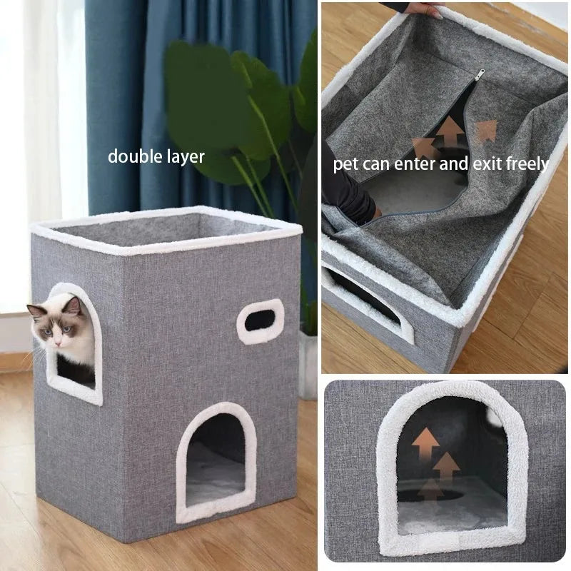 Warm Plush Pet House Bed for Cats and Small Dogs
