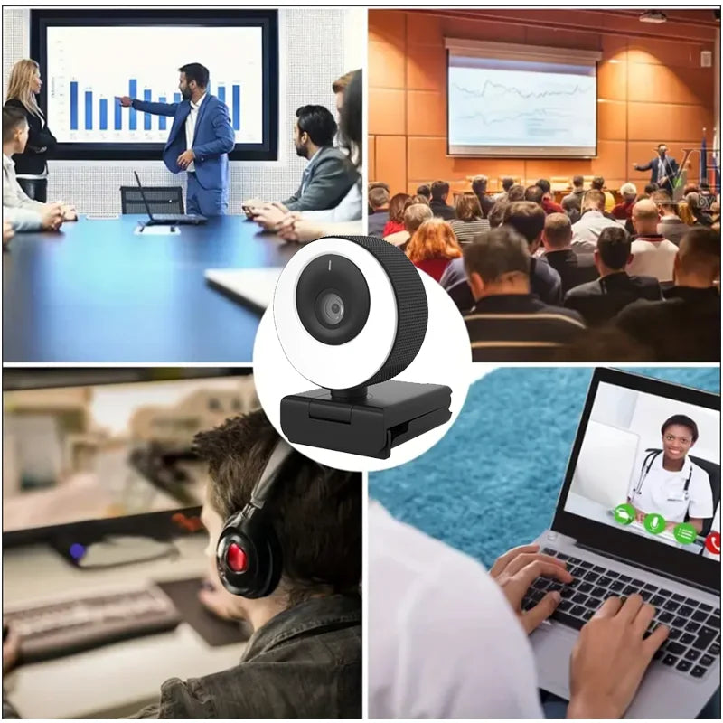 1080P Webcam Live Streaming Fill Light Web Cam for Pc USB Camera Auto Focal 60FPS for Online Study Conference Video Recording