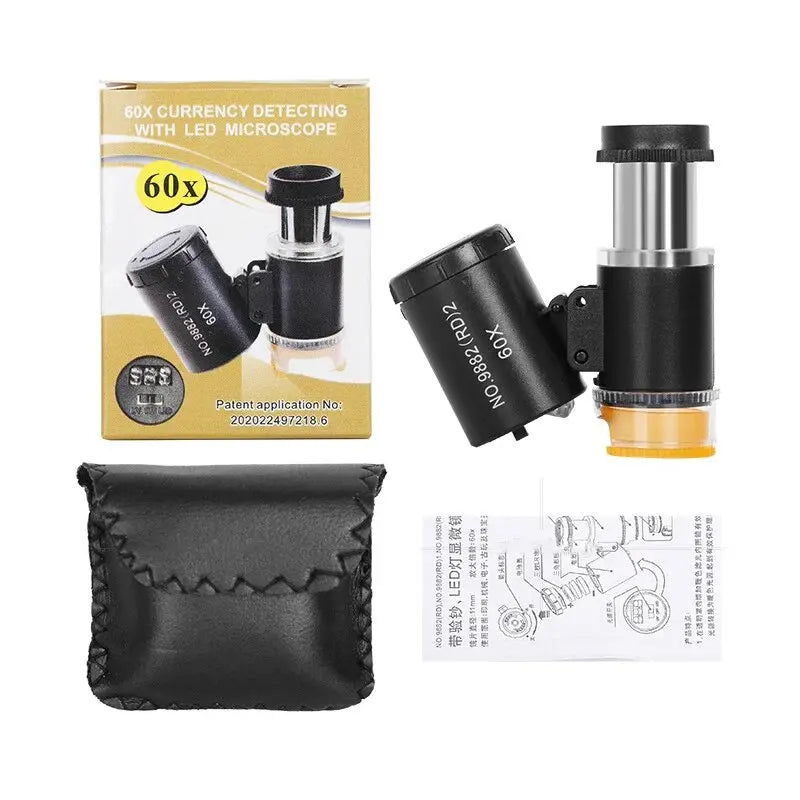 60X Mini Pocket Microscope LED UV Jewelry Loupe Magnifier