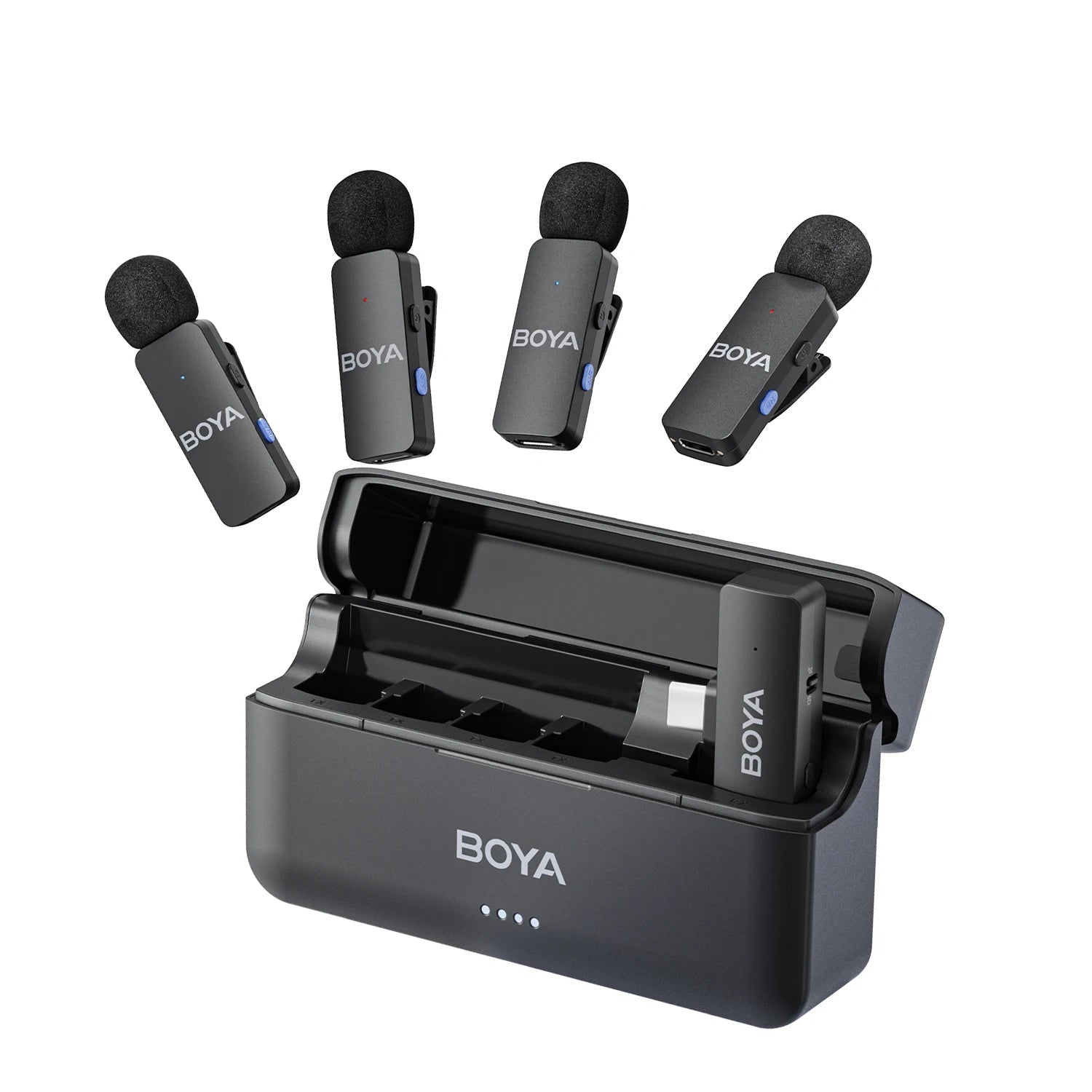 BY-V4 Wireless Lavalier Microphone for iPhone 15/16 Series Type C Smartphone 4-Channel Lapel Mic for Youtube Recording Vlog