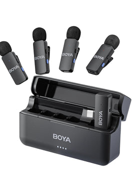 BY-V4 Wireless Lavalier Microphone for iPhone 15/16 Series Type C Smartphone 4-Channel Lapel Mic for Youtube Recording Vlog