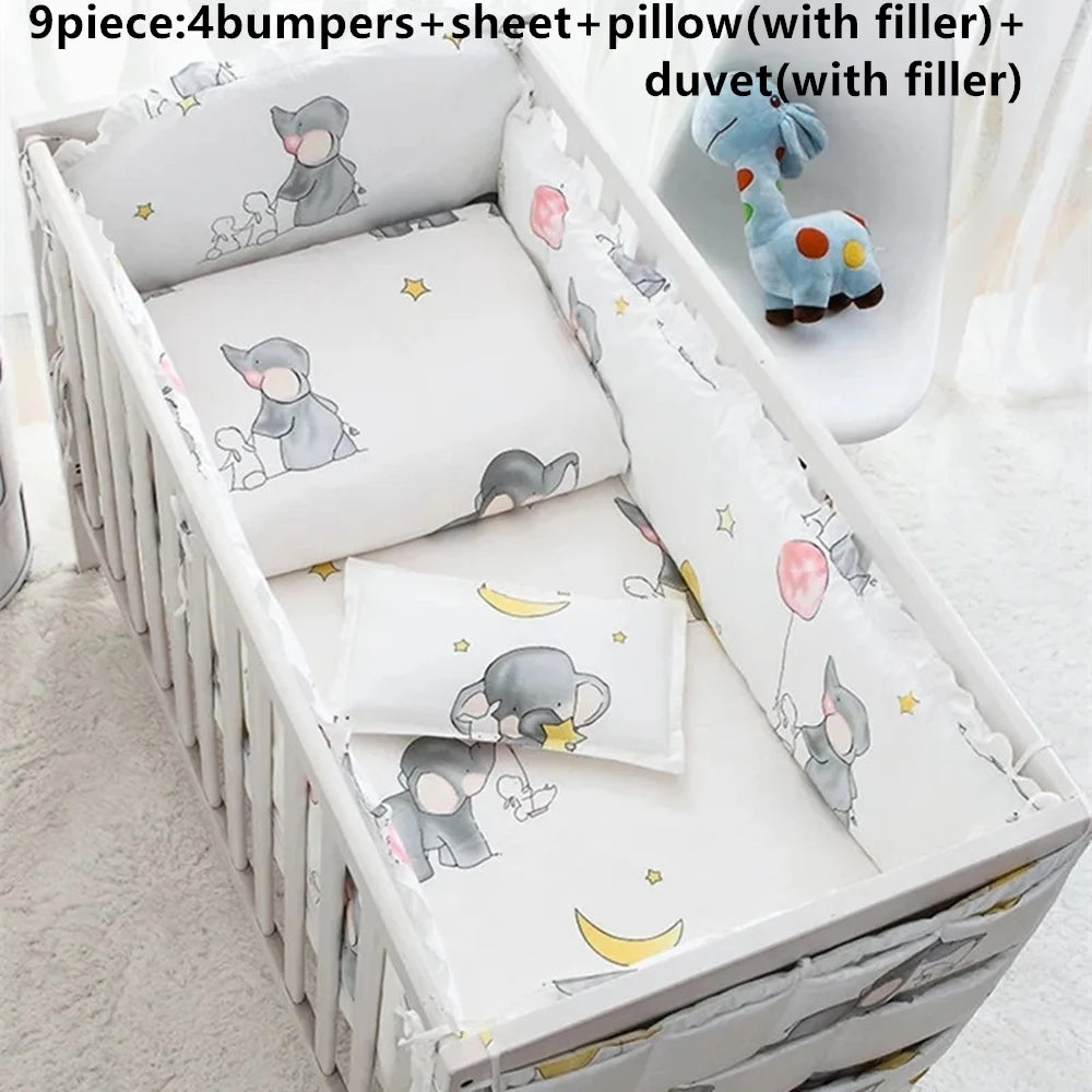 6/9-Pcs Cartoon Print 100% Cotton  Crib Bedding Set – Boys’  to  Nursery Decor (120x60/120x70cm)