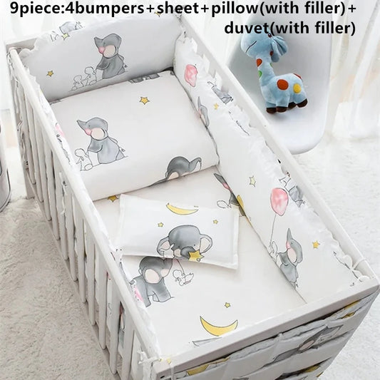 6/9-Pcs Cartoon Print 100% Cotton Crib Bedding Set – Boys’ to Nursery Decor (120x60/120x70cm)