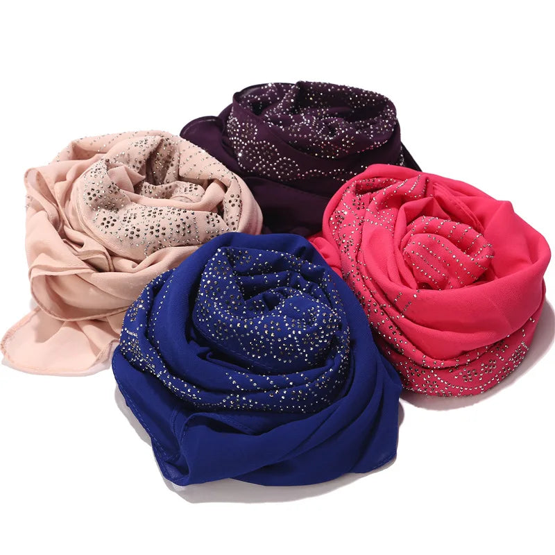 Tassel Diamond Muslim Hijabs Luxury Sequin Chiffon Scarf For Women Dress Abaya Hijab Veil Scarf Long Shawls Turban