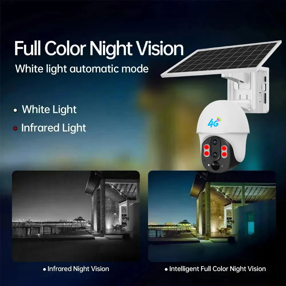 Outdoor Solar 4G Camera 10X Optical Zoom Night Vision Battery CCTV Monitor PIR Human Detection Waterproof Security Video Camera