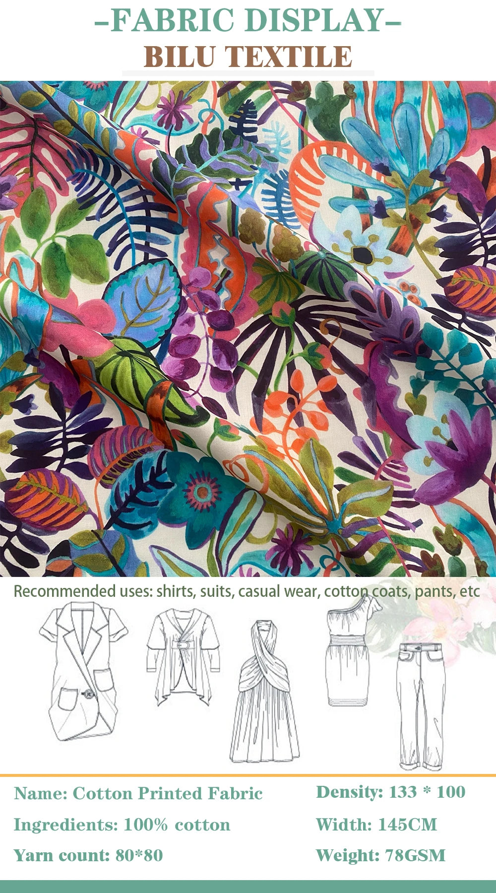 1/2/5M 100% Cotton tana lawn fabric 80S Like Liberty Jungle trip Fabric Sewing children's clothes shirt dress handmade DIY Cloth