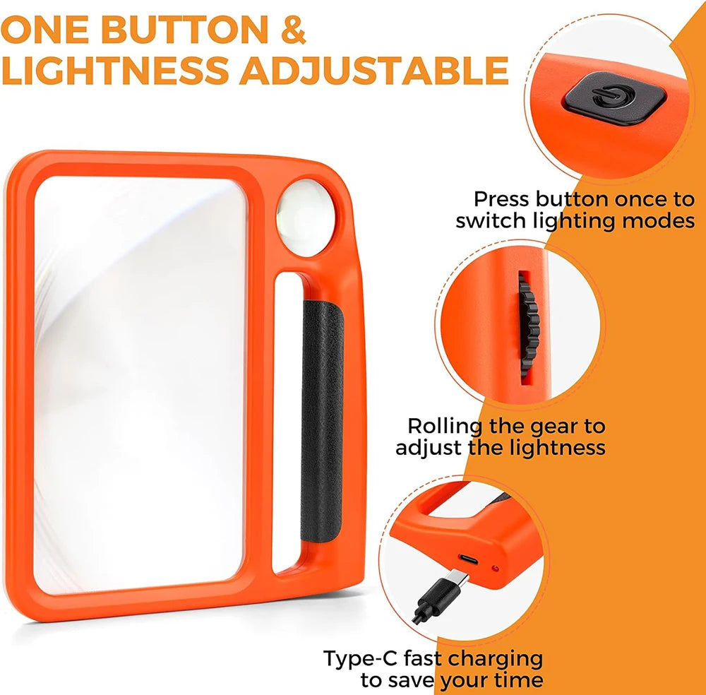 5X 10X Rechargeable Full Page Magnifier with 3 Light Modes