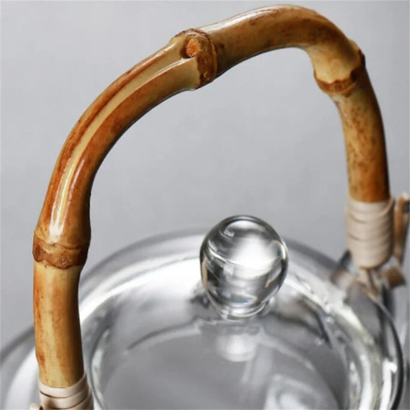600ML Borosilicate Glass Teapot With Bamboo Handle Household Convenient Heated Tea Kettle with Filter Kung Fu Flower Tea Pot