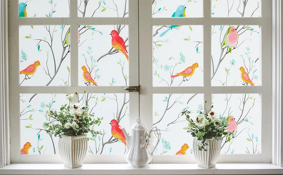 Privacy Window Film Opaque Static Cling Non Adhesive Film Bird Decals Decorative Glass Cover Tint Frosted Stickers for Home
