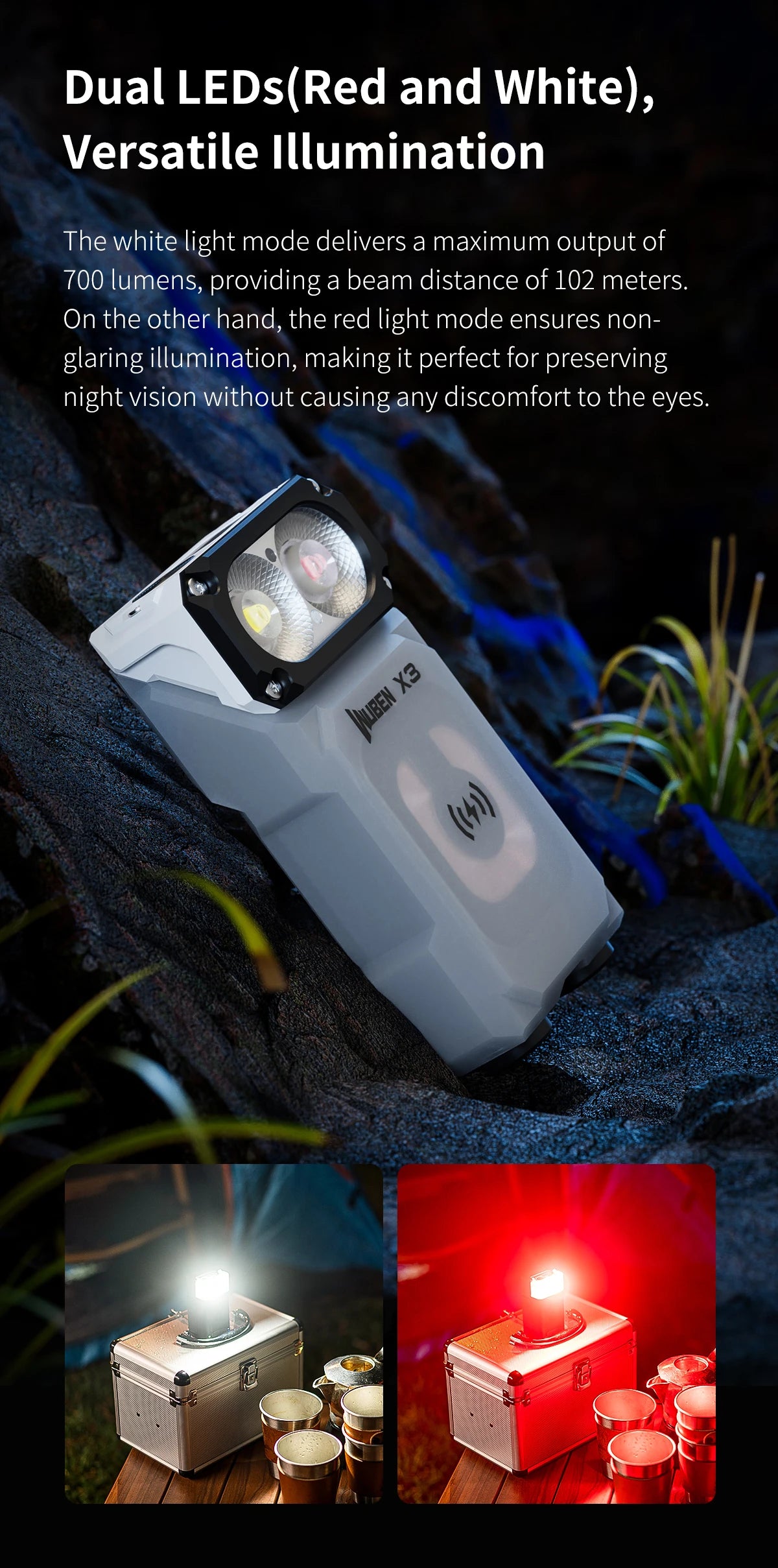 700 Lumen Rechargeable Swivel Head EDC Flashlight With Wireless Charging Case