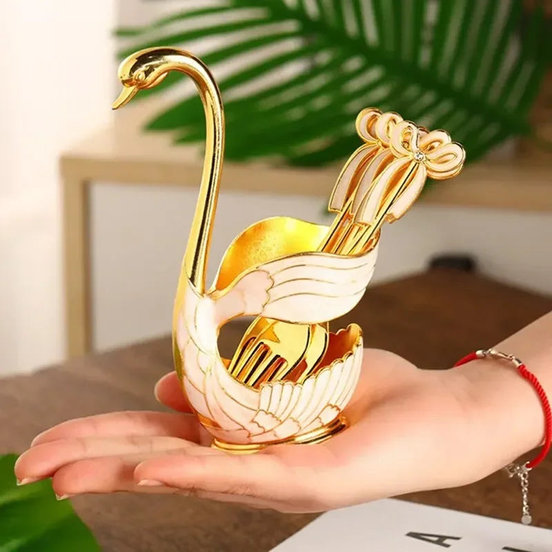 Swan-Shaped Cutlery Holder, Elegant Spoon and Fork Base, Luxury Tableware Storage, Stylish Kitchen Decor and Organizer for Home