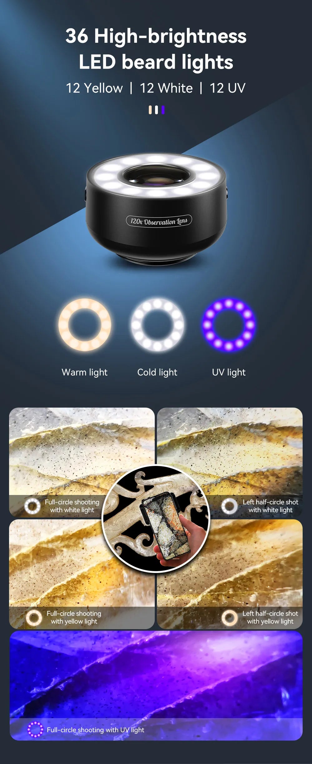 120X Jewelry Microscope Lens with LED and UV Light