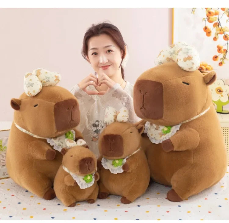 55cm Kawaii Capybara Plush Toy Cartoon with Bow Apron Stuffed Doll Large Cute Baby Gift Kids Birthday Xmas High Quality