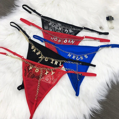 Customized Thong Name Women Personalized G-String Panties Crystal Letters Briefs Underwear Beach Pool Bikini Waist Chain