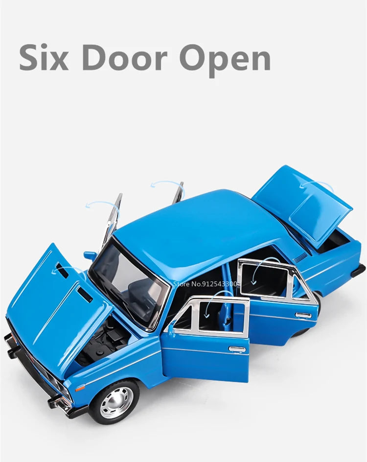 1/24 Scale LADA Toy Car Model Alloy Diecast 6 Doors Opened Pull Back Sound Light Scale Model Car Toys for Boys Collectible Gifts