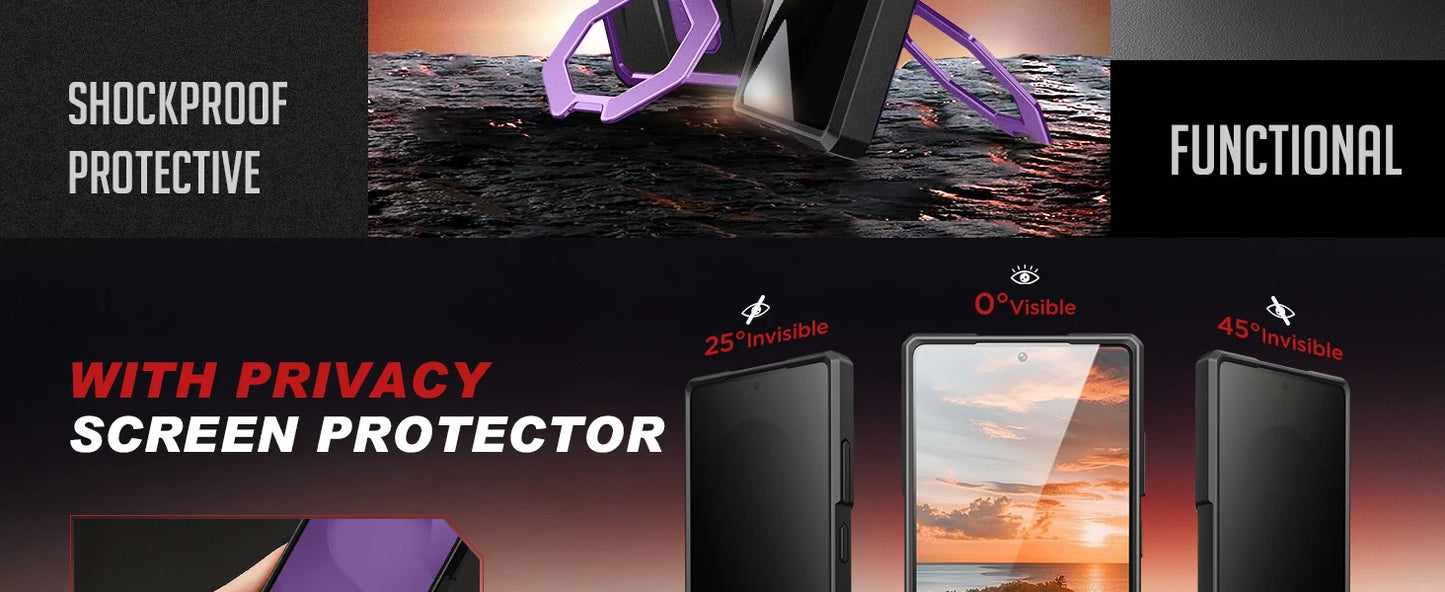 Case for Samsung Galaxy S25 Ultra with Privacy Screen Protector, MagSafe-Compatible Ring Stand, and Rugged Slim Design