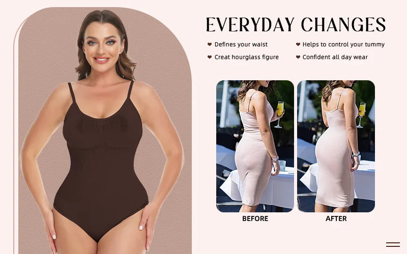 Seamless Thong Bodysuit Shapewear for Women – Tummy Control & Backless Design