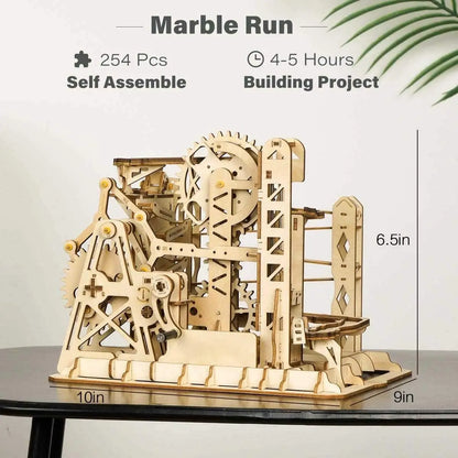 DIY 3D Wood Puzzle Marble Run Game Wooden Gear Drive Model Building Kits Toy for Children