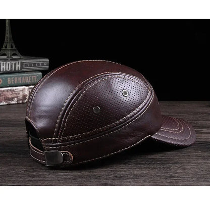 Winter Man Genuine Leather Baseball Caps Male Casual Cowhide Belt Ear Warm 56-60 Adjustable Splice Flight Hats