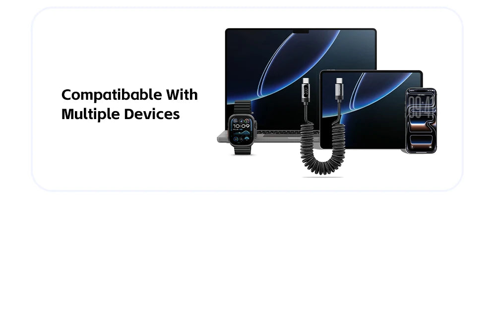 100W Car Spring USB-C to USB-C Fast Charging Cable (Retractable)